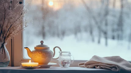 Foto op Aluminium teapot and candle, winter still life.  © Ilona