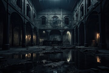 Abandoned building with a dark and mysterious atmosphere 