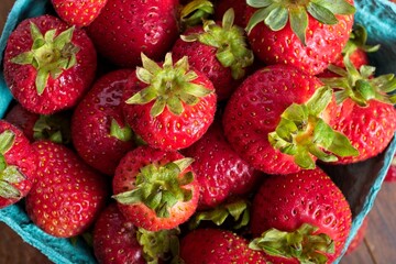 Top down view quart of strawberries