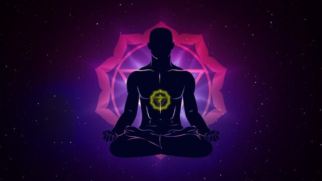 Manipura chakra with meditation human in lotus pose