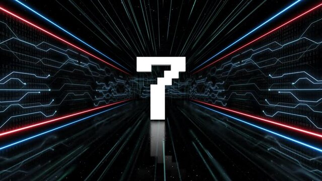 Number 7 in Tech Room Animation, Top Ten, on Alpha Channel, Loop
