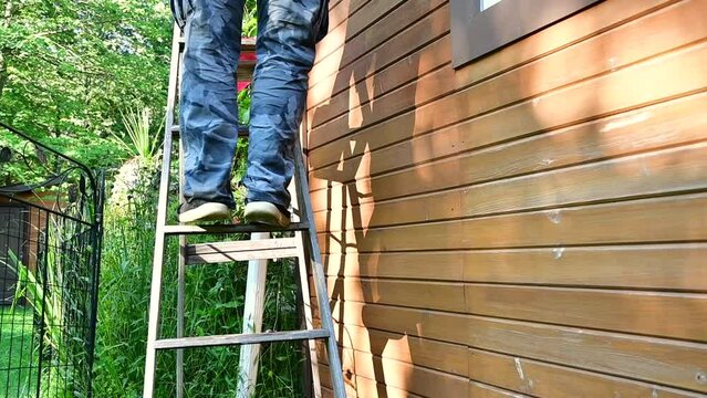 Home work on outside wooden siding 