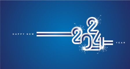 2024 New Year continuous ribbon in the shape of 2024. Abstract white blue flag of Finland in the shape of 2024 logo with sparkle firework for calendar, banner, poster, social media post