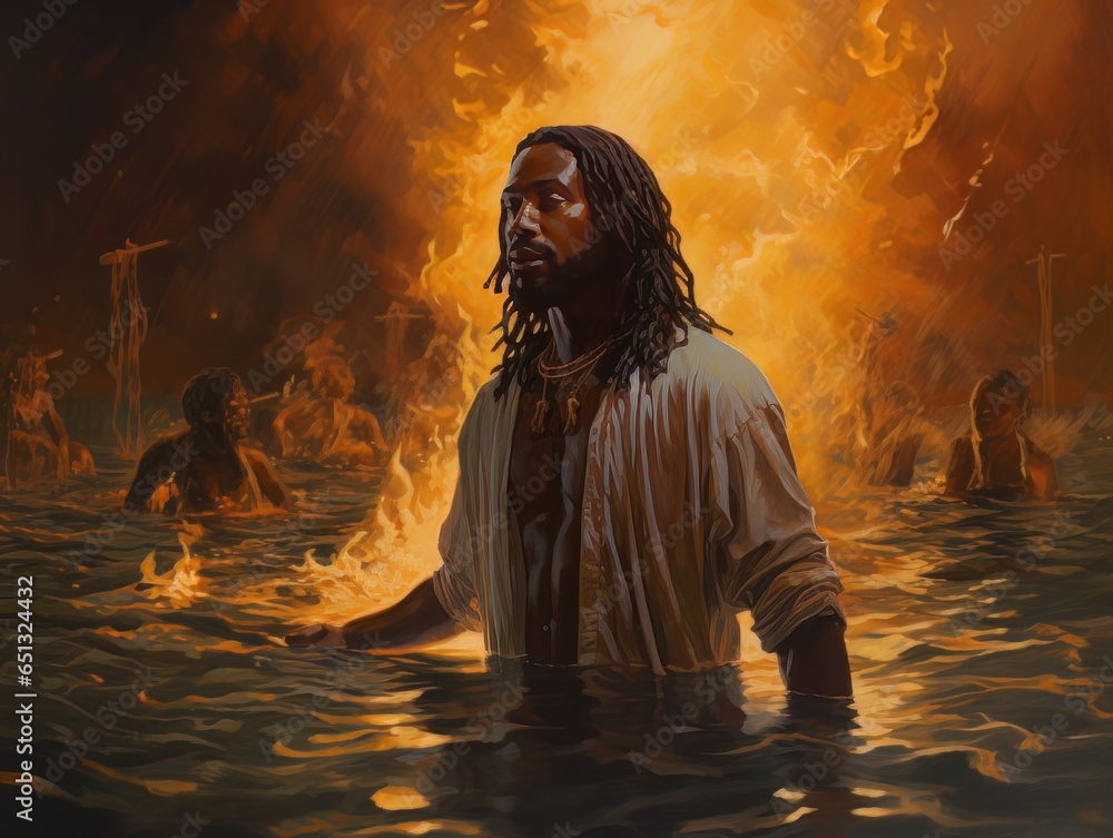 Wall mural Rite of baptism in water of African Jesus Christ AI - Wall murals