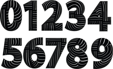 3d numbers.Design black and white texture . Screen print . Vector tire track alphabet numbers. Car tread silhouette . Tyre print .Wheel tire track. Traces of tires