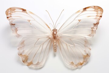 A transparent butterfly image on a white background. Generative AI
