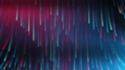 Animation technology multicolored light vertical lines. blurred background. Abstract dark motion gradient light trails futuristic motion background. 4K art glowing stripes.