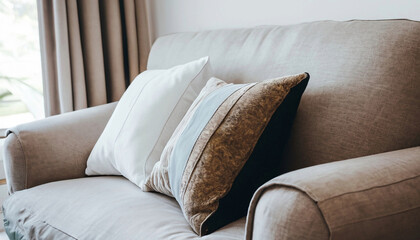 sofa and different kind of pillows. Generated with AI.
