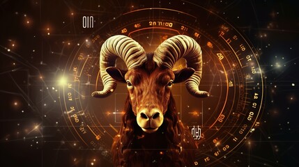 Futuristic Aries zodiac horoscope astrology symbol background. AI generated