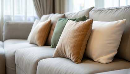 sofa and different kind of pillows. Generated with AI.