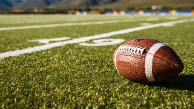American football ball on field.