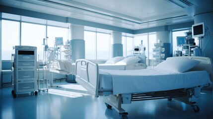Recovery Room with bed and comfortable medical equipped in a hospital.