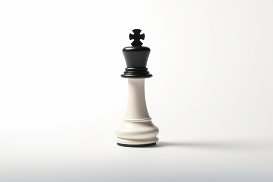 A black and white chess piece standing out on the board. Chess piece representing the duality of the game. Concept of leader in tactical balance.