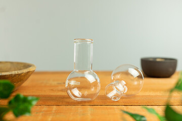 Glassware in natural laboratory, empty vials, scientific research,
