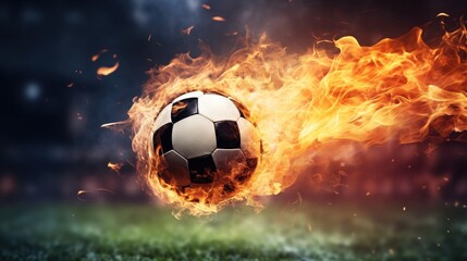 Fiery Soccer Ball at football stadium.