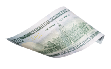 One Hundred Dollar Bill Falling or Floating on Empty Background - Transparent PNG.