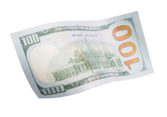 One Hundred Dollar Bill Falling or Floating on Empty Background - Transparent PNG.
