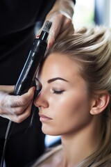 Fototapeta premium A hairstylist in a modern beauty salon. Generative AI