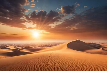 Fototapeta na wymiar Illustrate a captivating desert landscape at sunset