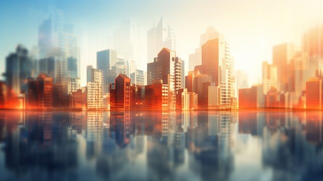 Real estate city building blurred background. AI generated image