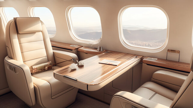 modern luxury private jet class interior.
