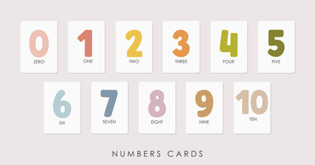 Numbers Cards, Educational Cards, Kids materials, Kindergarten vector, School materials, Educational Numbers vector, Kids cards