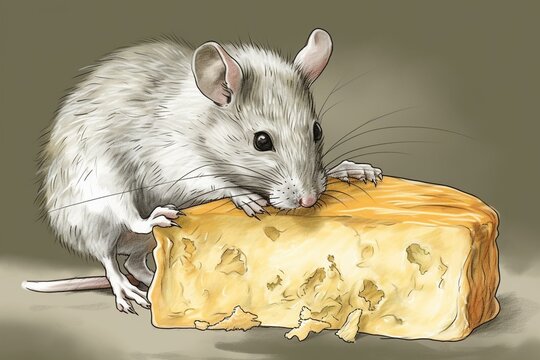 Illustration shows rodent grasping cheese slice. Generative AI