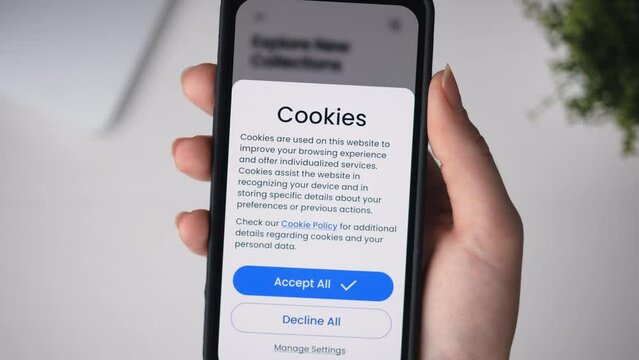 Accept web cookies on a smartphone. General Data Protection Regulation GDPR in the EU.