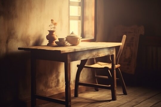 Vintage table with hazy atmosphere. Generative AI