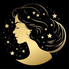 Gold gradient women and stars illustration
