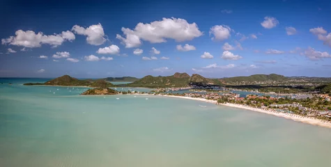 Ingelijste posters The drone aerial footage of Jolly Beach and Jolly Harbour in Antigua Island. Jolly Harbour is a township on Antigua Island, in Antigua and Barbuda. © yujie