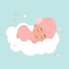 Baby girl asleep on a cloud vector illustration graphic