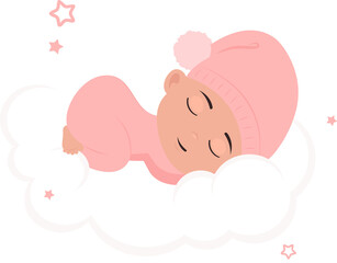 Obraz na płótnie Canvas Baby girl asleep on a cloud illustration graphic transparent background