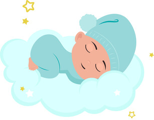 Baby boy asleep on a cloud illustration graphic transparent background
