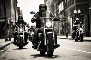 Foto op Canvas Happy Men Riding Motorcycles in the City © idaline!