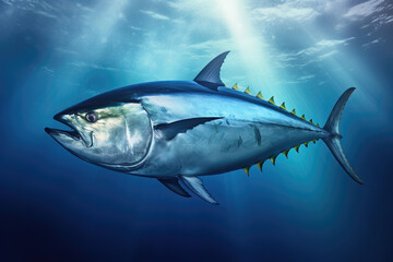 Obraz premium Tuna fish in the ocean, illustration generative AI