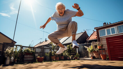 grandmother dancing and jumping with health and vitality
