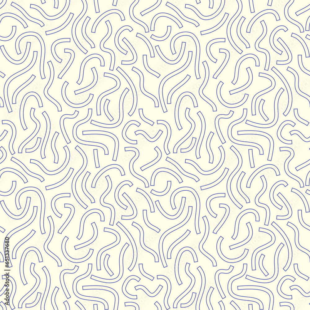 Poster monochrome geometric seamless pattern. blue outline curved lines