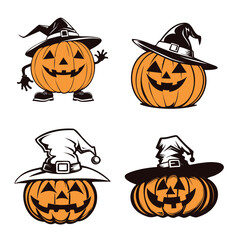 Halloween doodle orange pumpkin set, collection autumn octomber holiday.