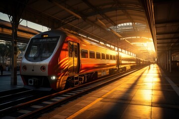 Fototapeta premium Railway station, railroad station, iron station, train, adjustment of train traffic, sending and receiving passengers and tourists, stopping point, arrival building.