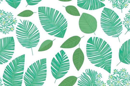 Monstera green leaves or Monstera Deliciosa background. Seamless flat painting. generative ai art background.