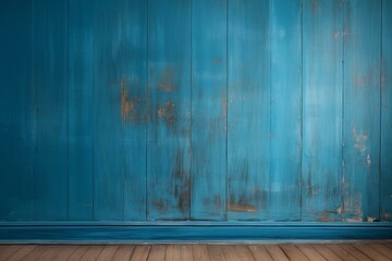 Wall with decorative blue paint and wooden paneling is perfect for backgrounds. Generative AI