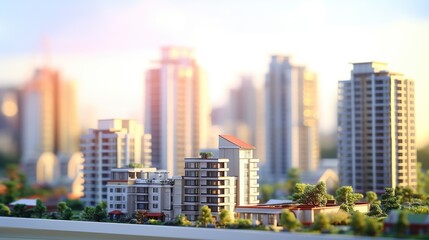 Fototapeta na wymiar Real estate city building blurred background. AI generated image