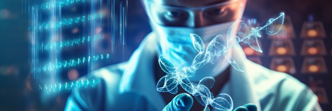 Laboratory scientist of the future, a close up of a person wearing gloves and a face mask
