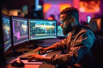 High-Resolution Portrait of a Game Designer Posing at Work in an Agency. Generative AI