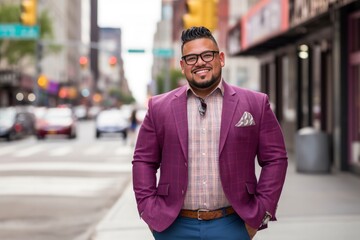 Fototapeta premium Confident Plus-Sized Latino Businessman: Professional Portrait in Urban Setting. Generative AI