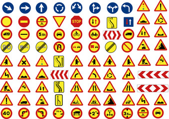 signs or traffic symbols in construction - obrazy, fototapety, plakaty