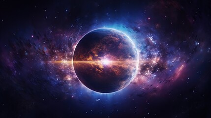 Obraz na płótnie Canvas Outer space galaxy planet background. AI generated image