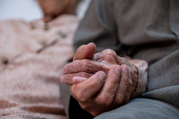 Arabic old couples love each other while holding their hands