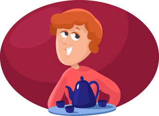 Lady with teapot, illustration, vector on a white background.